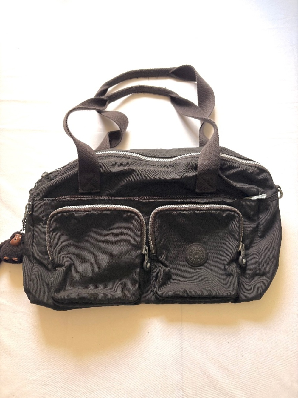 Vintage Kipling Defea Multi-Pocket Satchel Bag - Black Crinkle Nylon